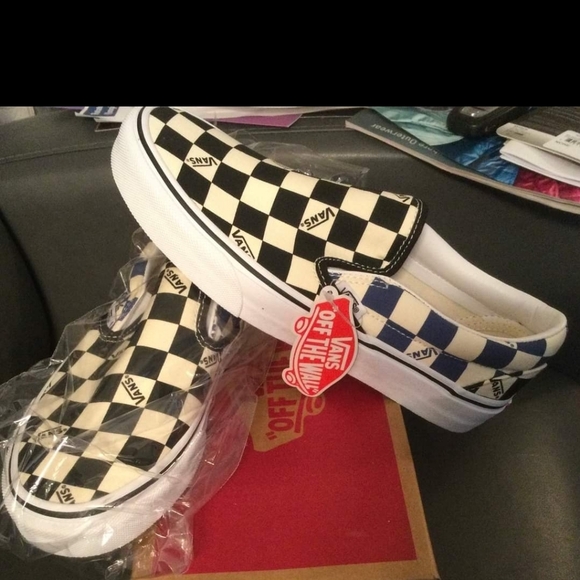 Vans Sneakers Classic Slip On Black/Navy Check Vans in Pattern Unisex W 8.5/M 7 - Picture 1 of 3